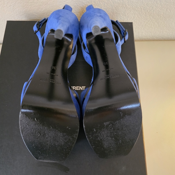 Saint Laurent Blue Suede Platform Stiletto Ankle Strap Buckle Heels EU 38 - Picture 11 of 13